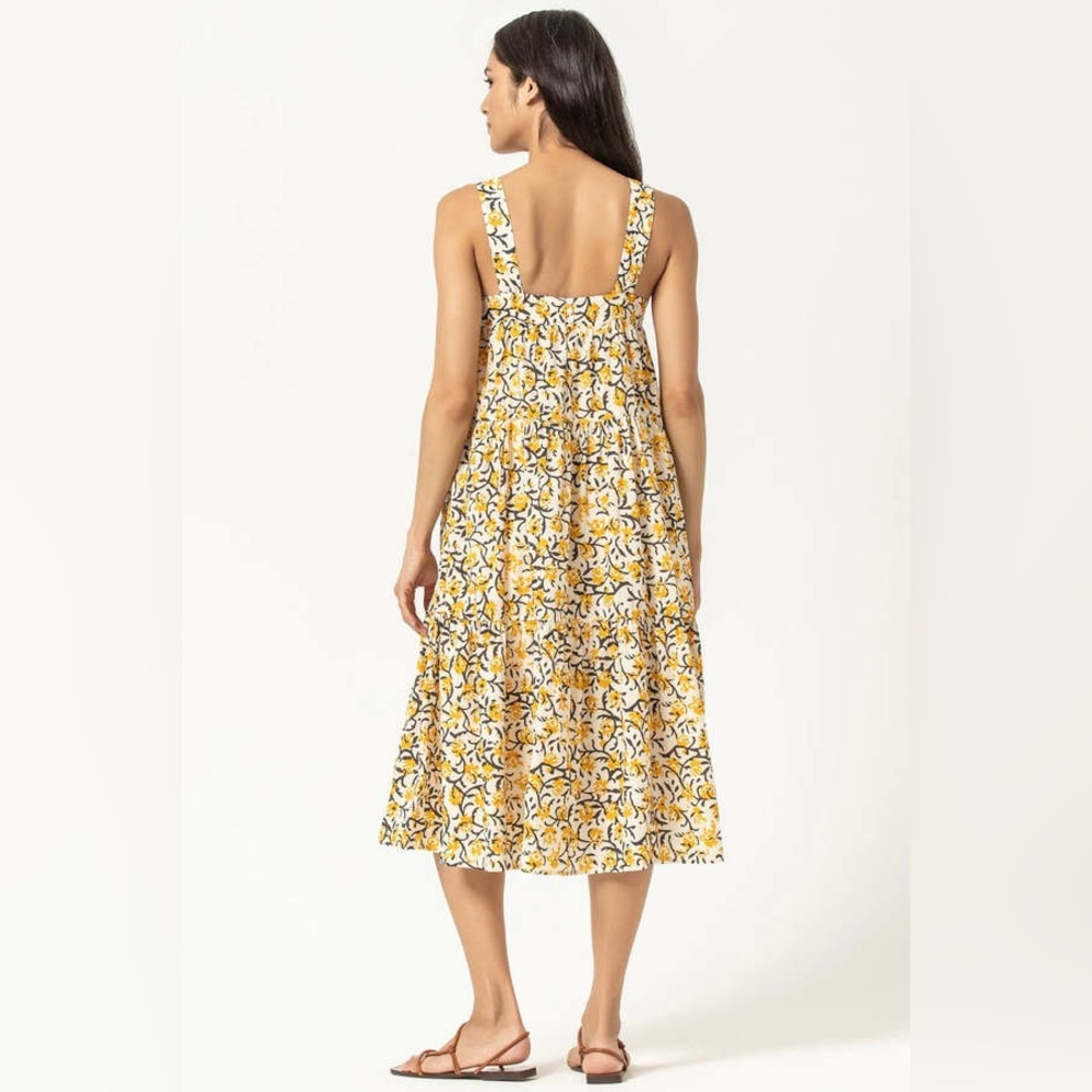 LILLA P. $200 PEPLUM SEAM TANK DRESS - GOLD PRINT - Picture 2 of 7